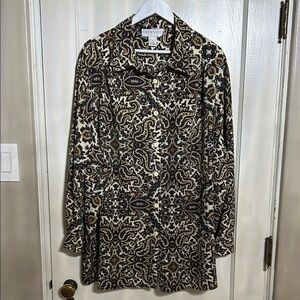 Women's Paisley Button Down Shirt - Black and Cream